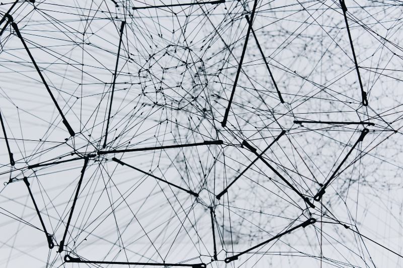 A visual of a network in black and white